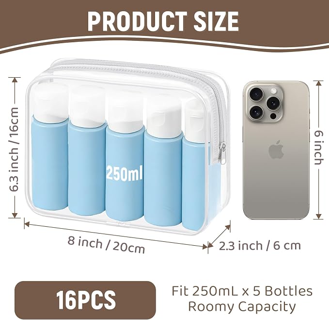 YedsIntu 16 Packs Clear Makeup Bags Cosmetic Storage Bags Waterproof TAS Approved Toiletry Bags PVC Zipper Pouches Organizer Case for Organizing Travel Bathroom