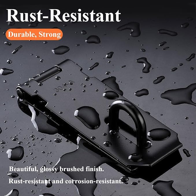 Black Door Padlock Hasp, 2 Pack Stainless Steel Security Gate Lock Latch, Heavy Duty Shed Lock with Screws, for Cabinet, Pet Cage, Crate, Fence, Window, External Doors (3 Inch)