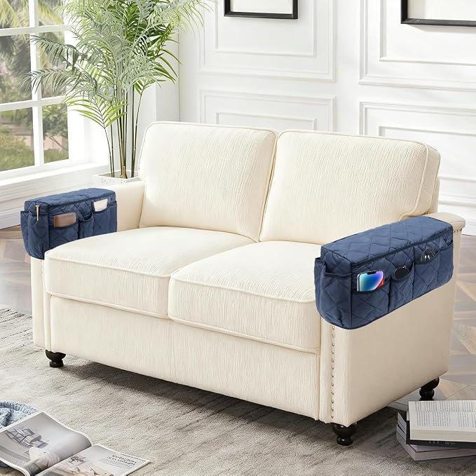 Remote Control Holder, Non Slip Bedside Armchair Caddy, Recliner Arm Caddy Armrest Organizer with 14 Pockets for Cell Phone TV Remote Control Magazines, Dark Blue