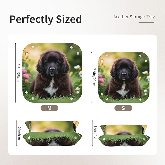 LeatherJewelry Valet Tray for Women Men, Portable Travel Catchall Tray Organizer Dish Plate Cute Pet Newfoundland Dog Bedside Vanity Tray Nightstand Caddy Holder for Wallet, Key, Coin