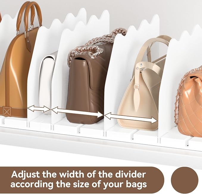 SOYO Adjustable Shelf Dividers for Closet, Purse Organizers for Bag, White | Acrylic Handbag Storage Pocketbook Organizer, Bookshelf Separators for Bedroom Armoire Wardrobe Office Cabinet