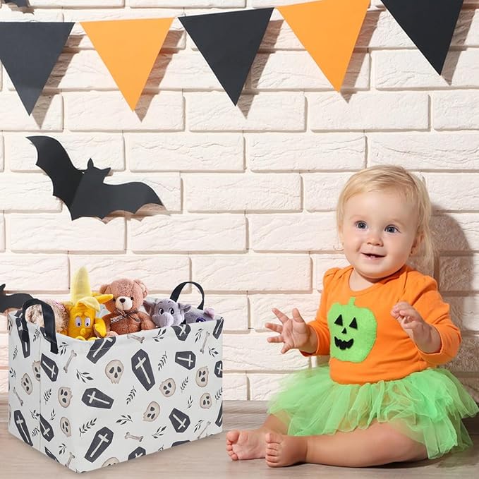 Halloween goth thriller basket,Empty Halloween basket,Gothic home decor,Trick or Treat Basket for Boys and Girls,Waterproof collapsible storage box(Gothic)