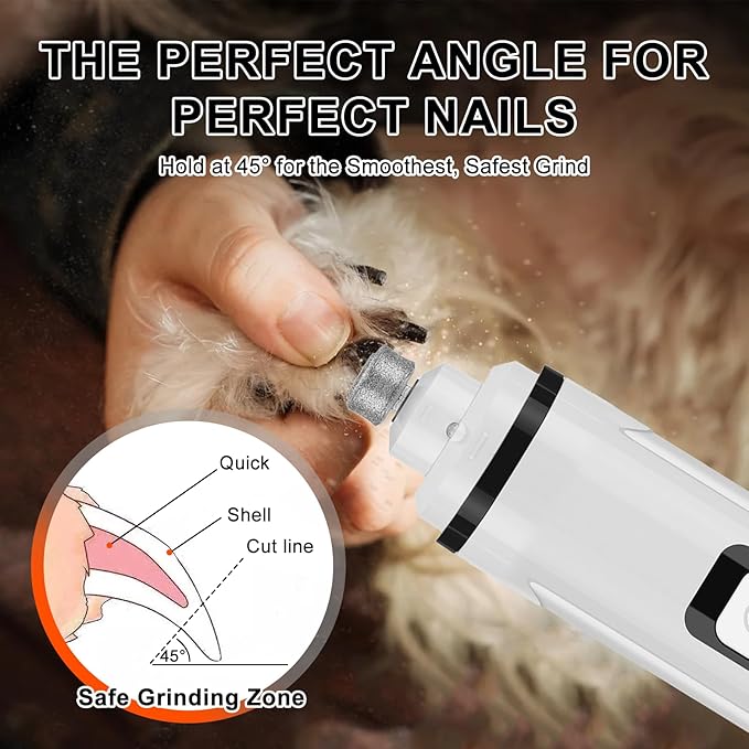 Dog Nail Grinder Quiet Electric with LED Light 2 Speed Professional Pet Nail Grinder for Dogs and Cats Safe Paw Grooming Tool for Small Medium Large Dogs