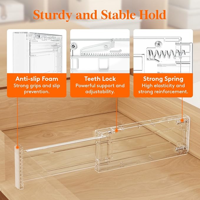 Lifewit 4" High Upgrade Drawer Divider, Adjustable Drawer Organizer Clothes | 12 Pack 11-17" Expandable Clear Plastic Drawer Separator for Dresser, Kitchen, Closet, Nursery, Office Organization & Storage