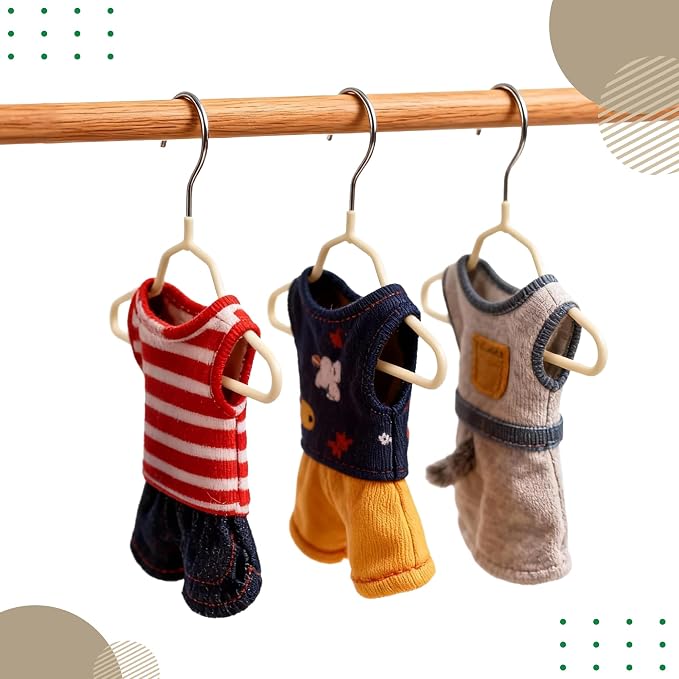 24 Pcs Dog Clothes Hangers 7.24 Inch Beige Metal Pet Clothes Hangers, Cat Clothing Hangers, Pet Clothing Holders Coat Hangers for Small Pet Such as Dog & Cat Costumes