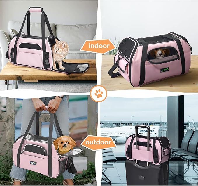 Jespet Airline Approved Soft-Sided Kennel Pet Carrier Travel Handbag | Lightweight, Foldable, Portable, Built-In Safety Leash, Luggage Sleeve, for Cats & Small Dogs, for Indoor & Outdoor