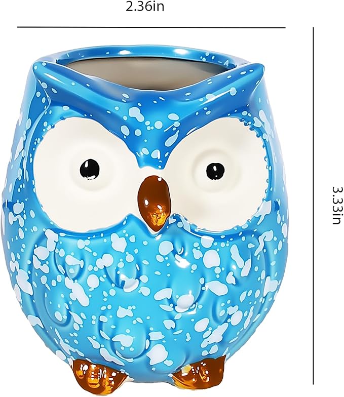 Ceramic Owl Shaped Pen Pencil Holder for Desk Decoration Accessories Owl Decor Makeup Brush Pen Cups Succulent Plant Pot Office School Ideal Gifts for Women, Mom or Birthdays