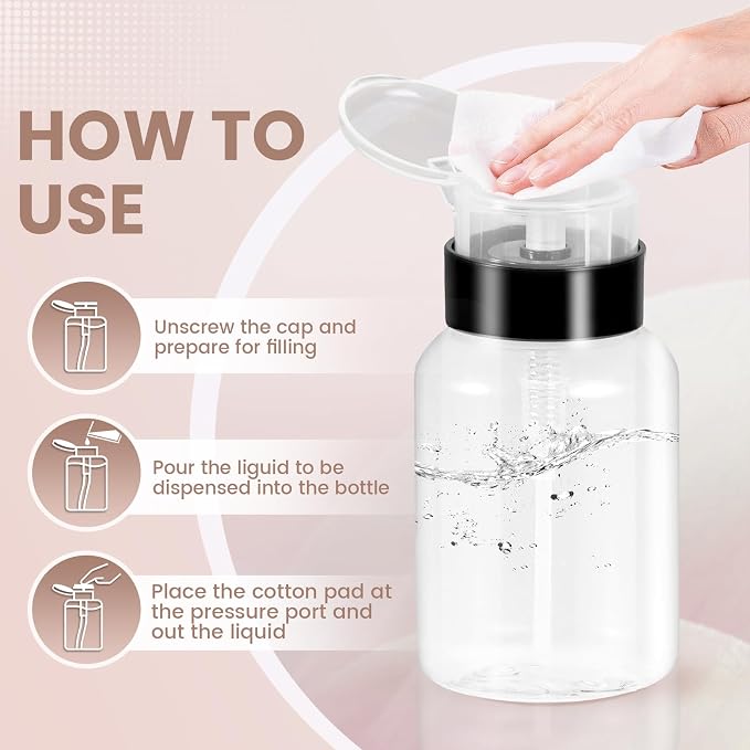 Nail Polish Remover Pump Dispenser, 2 Pack Acetone Safe ABS Bottle with Lockable Flip Cap - 200ml (6.8oz) Empty Push Down Container for Alcohol, Toner & Makeup Remover
