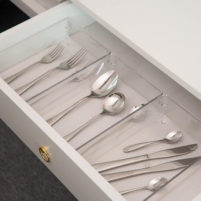 5 Pack Clear Plastic Drawer Organizer Tray Cutlery Utensil Makeups Drawer Silverware Organizers 12" X 6"