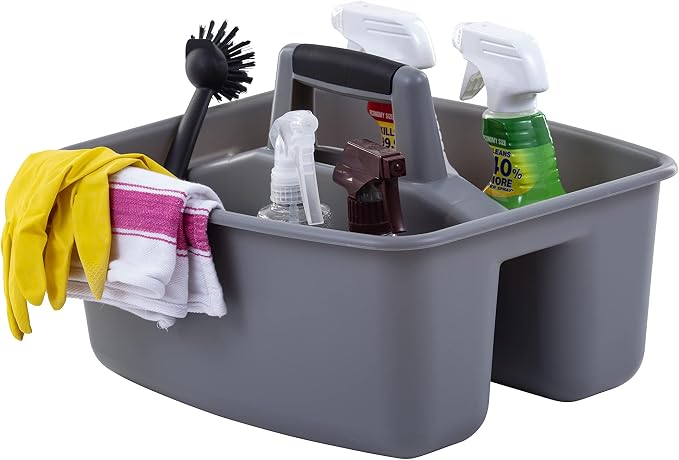 Mighty Tuff Rough and Rugged All-Purpose Cleaning Caddy, Grey/Black 2 Count (CD0170) | Durable organizer for carrying cleaning supplies, tools, and household essentials with a rugged, easy-grip design.