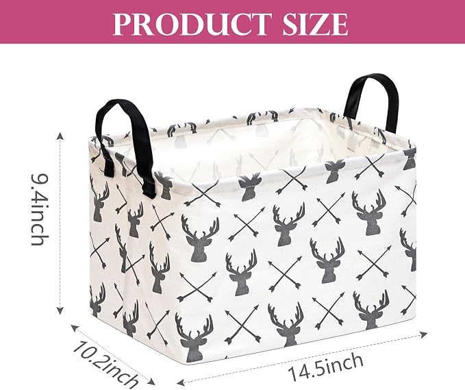 Baby Storage Basket Nursery Box Laundry Hamper Organization Bins for Toys and Clothes with Handles (Deer)