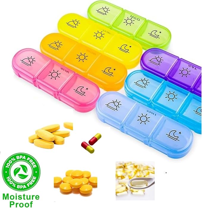 Weekly Pill Organizer 7 Day 3 Times, Portable Pill Organizer | BPA Free Pill Case, Travel Daily Pill Box Reminder, Medication Organizer for Vitamins, Supplements