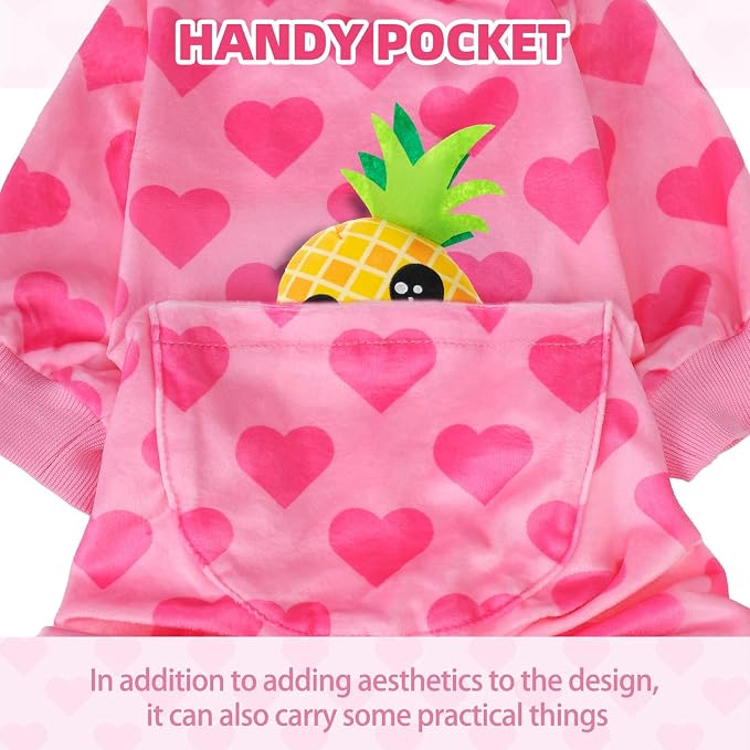 PUPTECK Soft Fleece Pink Heart Dog Pajamas for Small Medium Dogs, Dog Onesie Puppy Sweaters Clothes Jumpsuit Pjs, Cute Jammies Cat Coat Pet Costume Apparel
