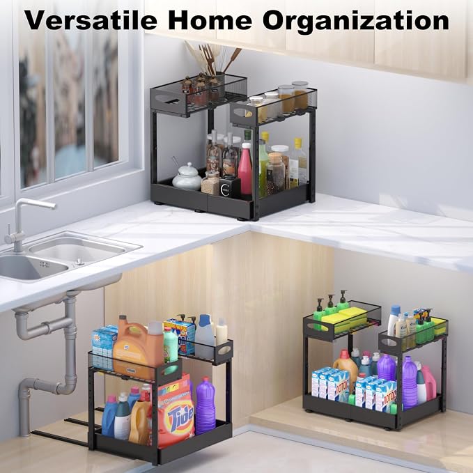 Housolution Pull Out Under Sink Organizer | 14"-21" Width Expandable & 13"-17" Height Adjustable