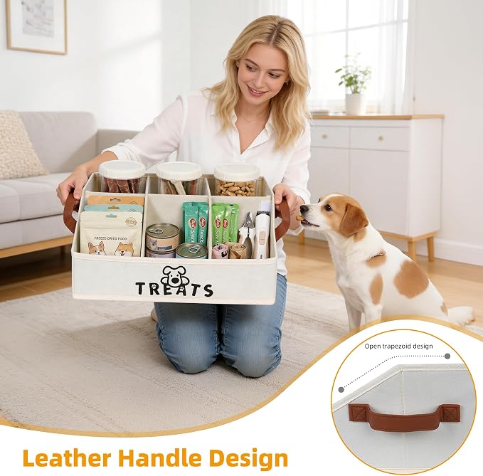 Dog Treat Container with 50oz Treat Jars, Dogs Stuff Storage Organizer,Airtight Pet Food Treat Holder for Countertop,Beige