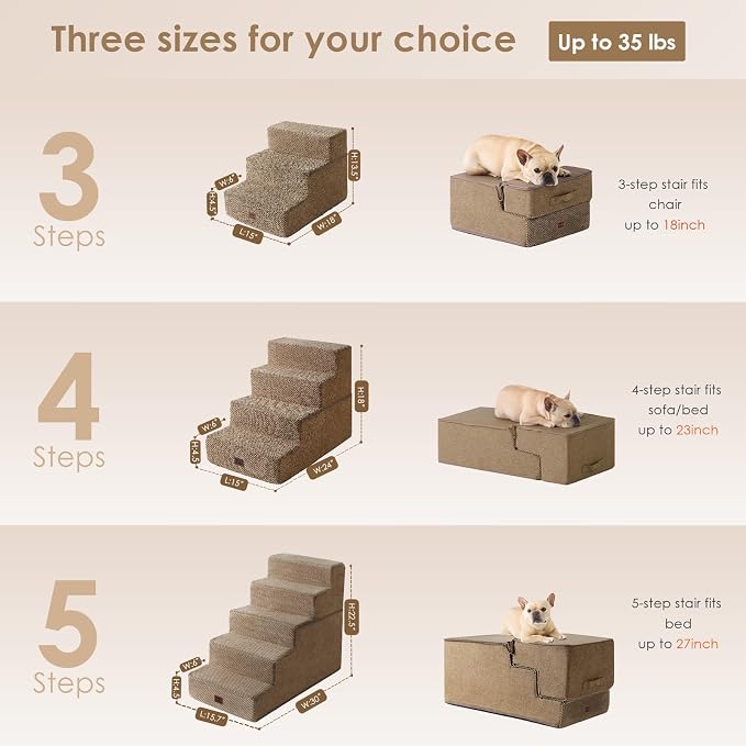 EHEYCIGA Dog Stairs for Bed 18" H, 4-Step Dog Steps for High Bed, Camel | Pet Steps for Small Dogs and Cats, Non-Slip Balanced Pet Ramp Indoor