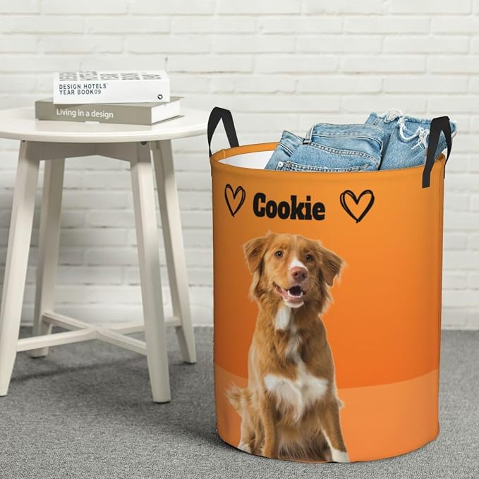 Personalized Large Dog Toy Storage Basket Bin Collapsible Custom Pet Stuff Box Chest Container for Living Room Organizer for Dog Toys,Dog Food,Blankets,Clothing (Orange)