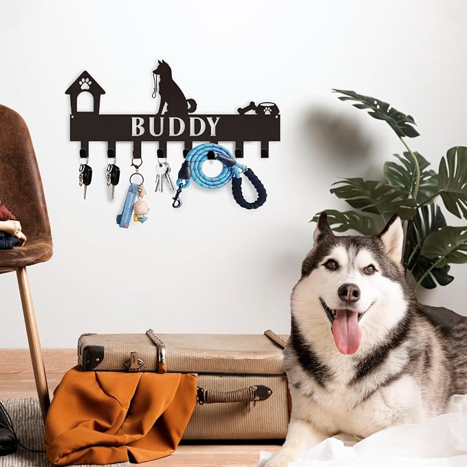 Dyoart Custom Dog Leash Holder for Wall with Name - Personalized Key Holder Wall Mount - Metal Dog Stuff Key Organizer Wall Decor - Dog Leash Hooks for Wall - Key Rack Gifts for Dog Lovers