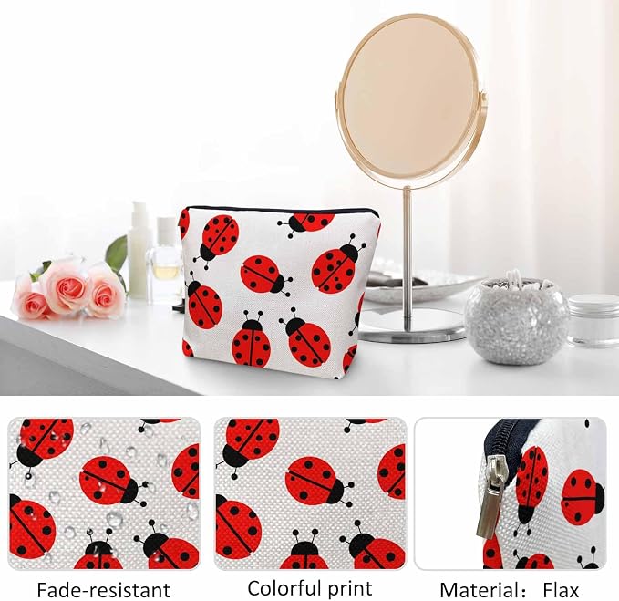 Ladybug Cosmetic Bags For Women, Nature Animal Ladybug Roomy Makeup Bag Toiletry Bag Accessories Organizer Storage Bags Makeup Pouch For Travel Business Gym Camping Bathroom Red