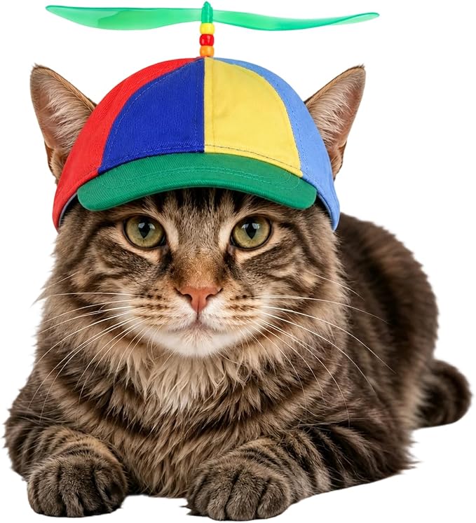 Pet Propeller Hat - Colorful Rainbow Helicopter Hat, Adjustable Cute Baseball Cap with Removable Propeller for Small Medium Dogs & Cats (Sizes S/L)
