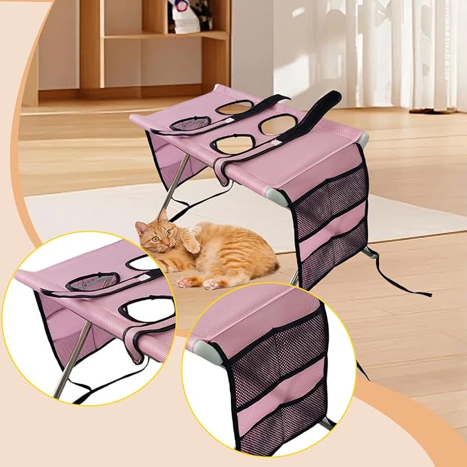 Fenteer Pet Grooming Table with Fix Straps Foldable Washing Station Grooming Stand Frame Animal Cleaning Accessories for Bathing Nail Trimming Suitable for, Pink