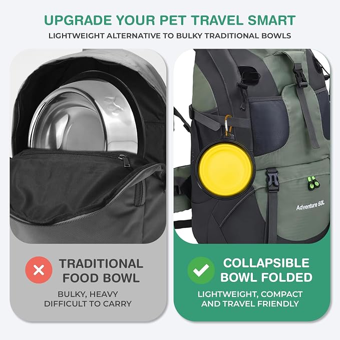Collapsible Dog Water Bowls, Foldable Pet Feeding Dish, Yellow | Portable, Travel, Food Bowl, Dogs and Cats, Walking Hiking Camping, Carabiner, BPA Free