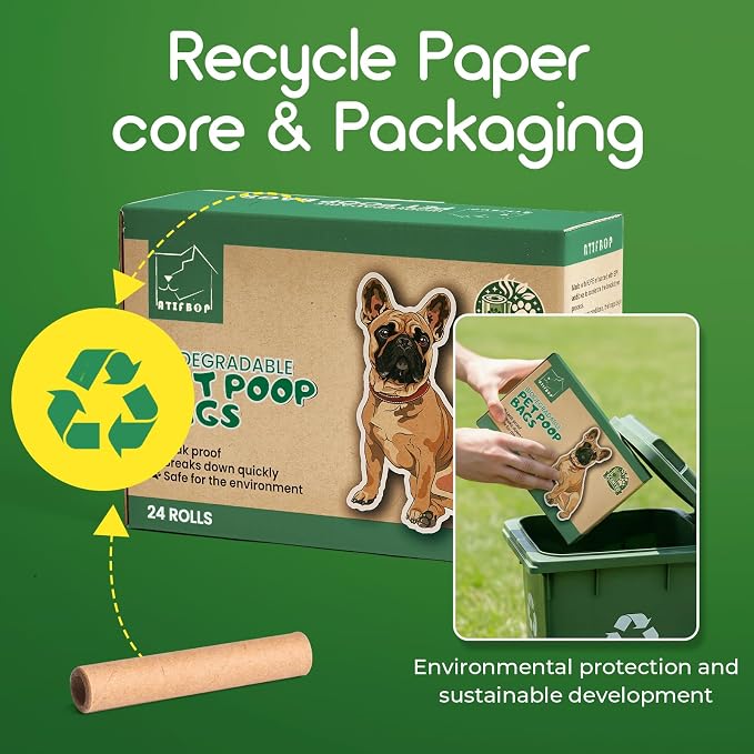 ATIFBOP Biodegradable Dog Poop Bags Rolls 360 Count Scented, Leak Proof and Extra Thick Waste Bag Refill (Scented) | Strong & Extra Thick 9×13 Inch Refill Bags for Dog Walks, Cat Litter Cleanup, Baby Diaper Disposal & Everyday Carry