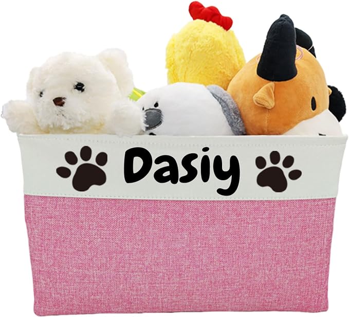 Personalized Dog Toy Basket Dog Toy Box with Pet`s Name for Dog Chew Toys,Clothing,Stuff