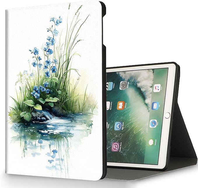for Microsoft Surface Pro 11/10/9-13" 2024/2022 Tablet Case,Auto Wake/Sleep,Adjustable Stand Protective Cover - Watercolor Blue Flowers