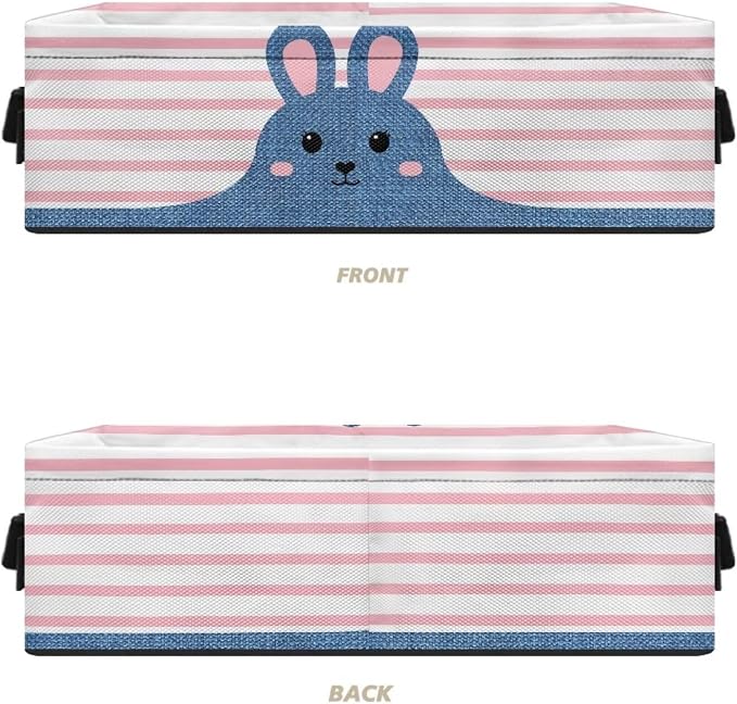 Cute Rabbit Toilet Paper Storage Baskets with Handle, Decorative Shelf Bins Toilet Tank Topper Basket, Toilet Paper Storage Basket Organizer for Back of Toilet Bathroom Decor