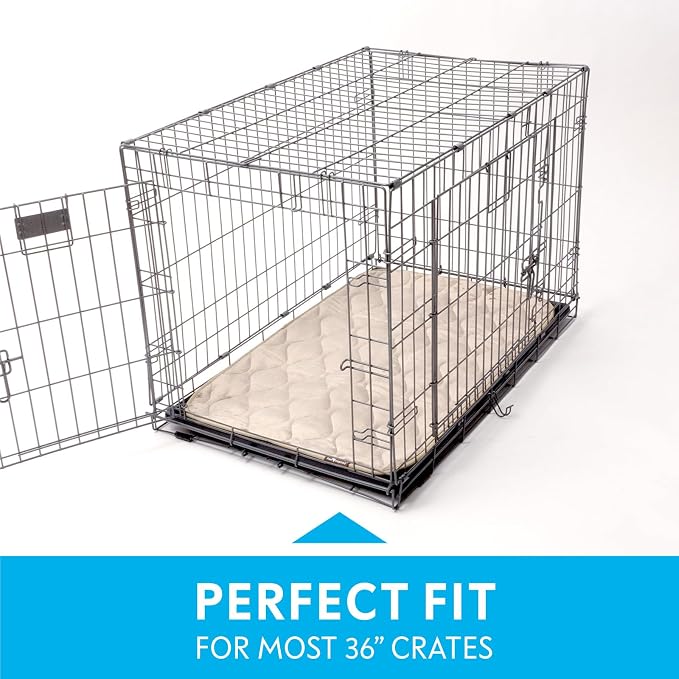 Paw Inspired Washable Padded Crate Mats for Dogs, Beige, 35x22 Inch | Fits 36-inch Kennels, Leakproof, Waterproof Bottom, Plush Dog Pad, Pet Bed