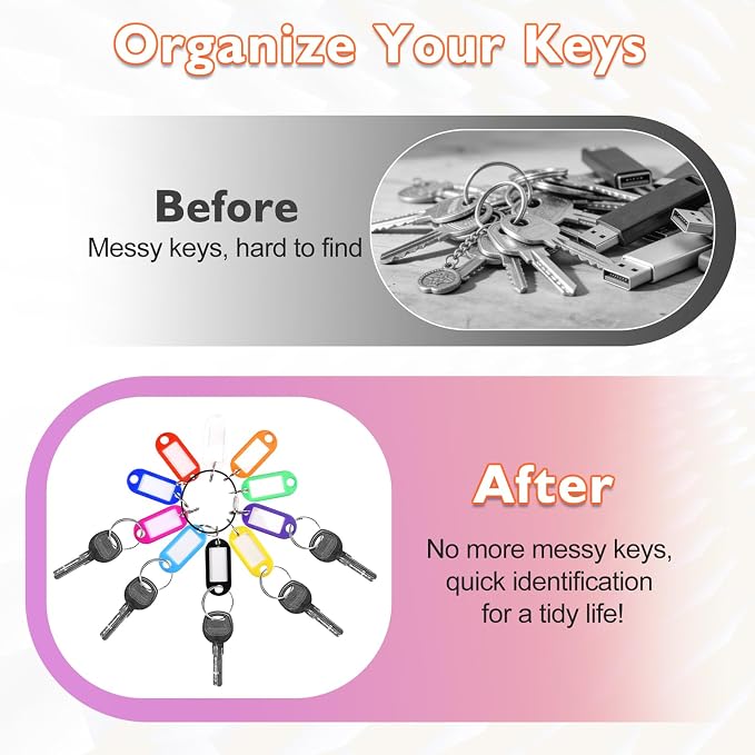 70 PCS Assorted Colors Plastic Key Tags with Labels with Ring and Label Window, Writeable Key Label Tags for USB Drive, Keys Identifiers for Name, Pets Id Tag, Small Luggage Tag