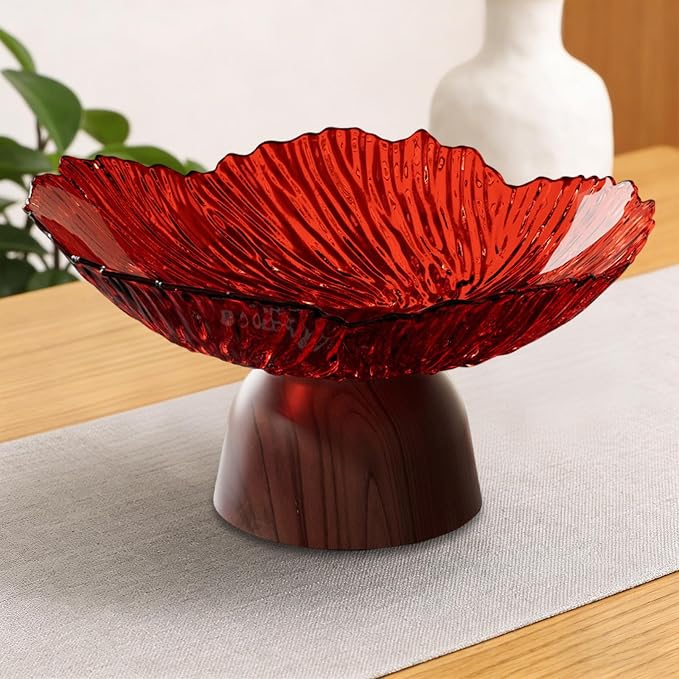 Pedestal Fruit Bowl: Elegant Fruit Bowl with Stand, Decorative Serving Tray And PET Organizer for Dining And Home Parties, red