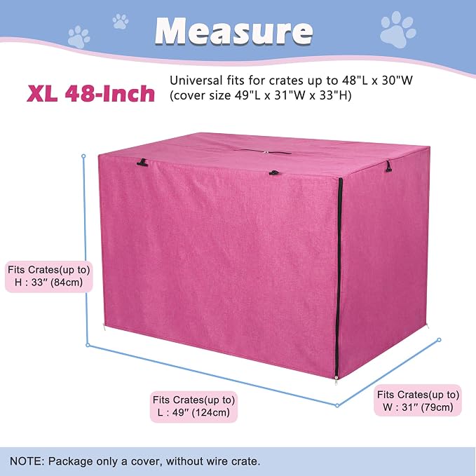 Deblue Dog Crate Cover, Durable Polyester Indoor Pet Kennel Cover | Fit for 1 2 Doors Standard Wire Cage 48.0"L x 30.0"W x 33.0"H Pink