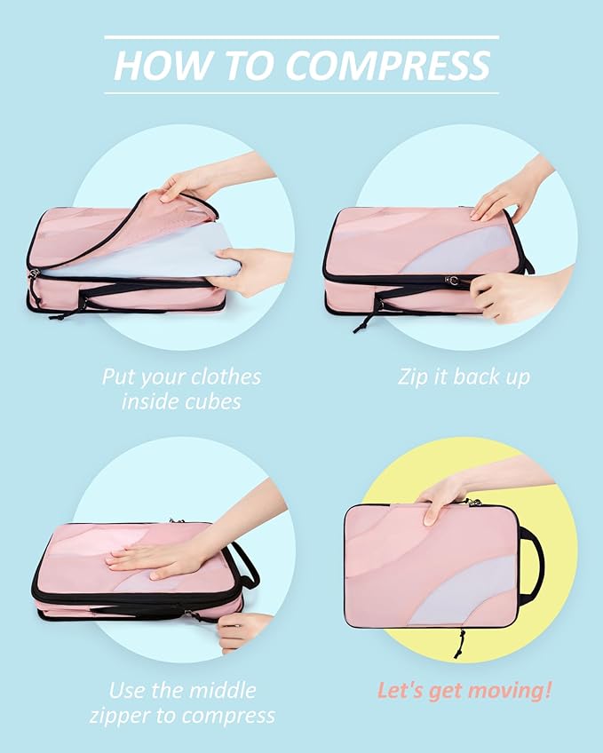 BAGSMART Compression Packing Cubes for Travel | Lightweight suitcase organizers bag set, space-saving double zipper expansion for carry-on luggage & travel organization