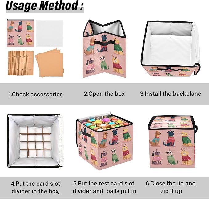 OTVEE Christmas Ornament Storage Box Holiday Decoration Organizer Stores upto 64 Holiday Ornaments Adjustable Dividers Tear-Proof Fabric Christmas Pet Whimsy
