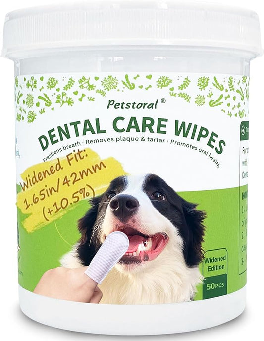 Petstoral Dental Care Wipes for Dogs and Cats, 50 Count, Teeth and Gum Cleaning, Plaque and Tartar Removal, Larger and Wider Version