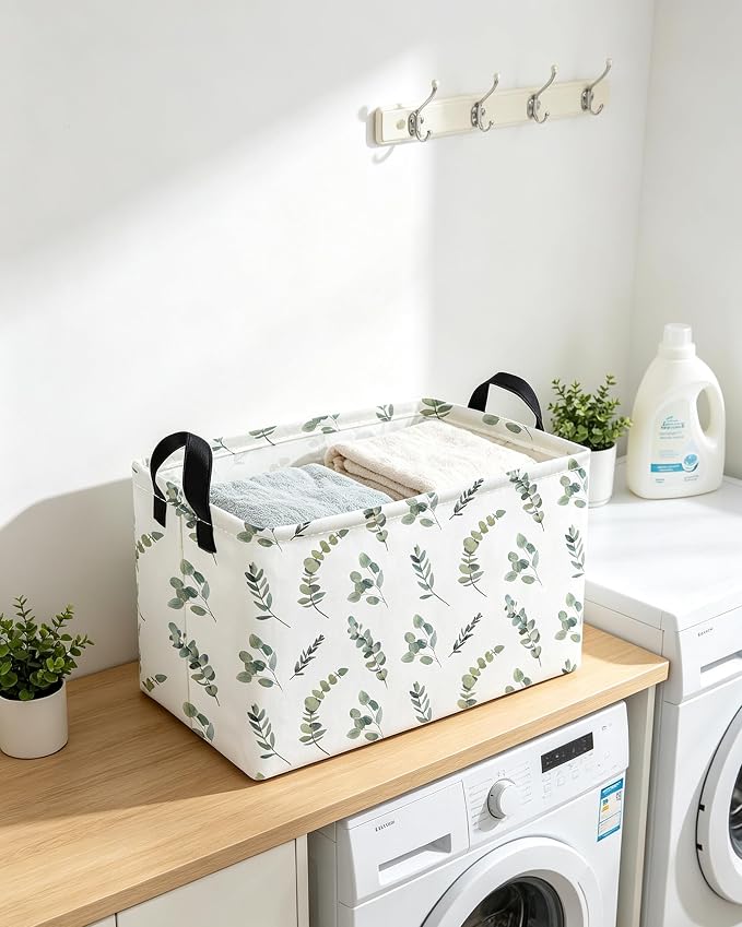 Essme Rectangular Leaves Basket,Kids Storage Bins Organizer with Handles for Girls Room Decor, Gift Basket,Shelf Basket.(Leaves)