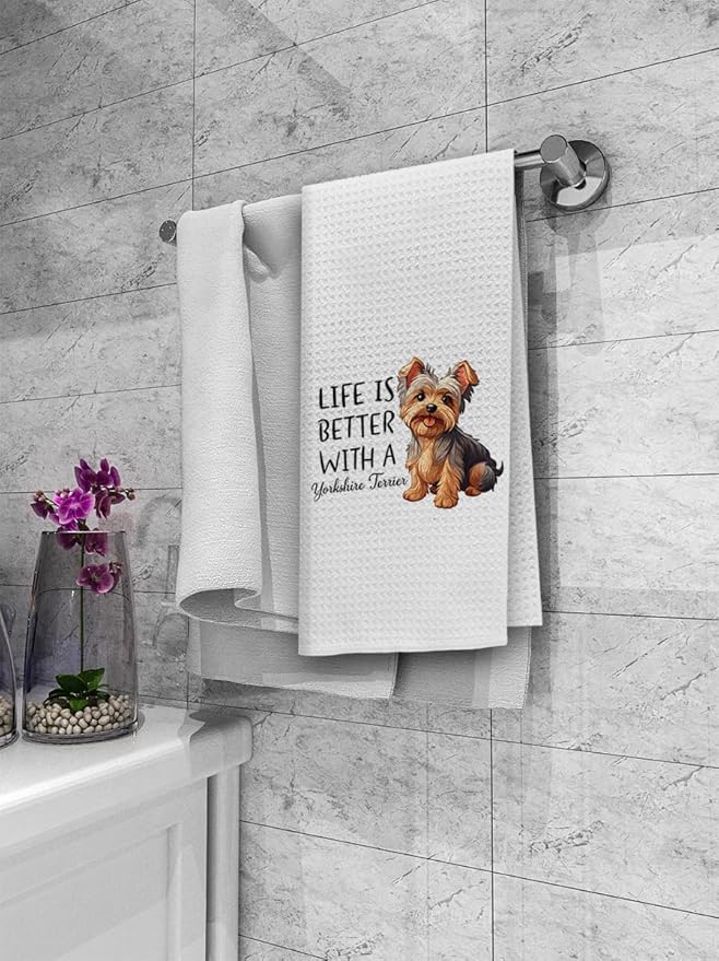 Dibor Life is Better with A Yorkshire Terrier Kitchen Towels Dish Towels Dishcloth,Cute Puppy Dog Absorbent Drying Cloth Hand Towels Tea Towels for Bathroom Kitchen,Dog Lovers Girls Women Gifts