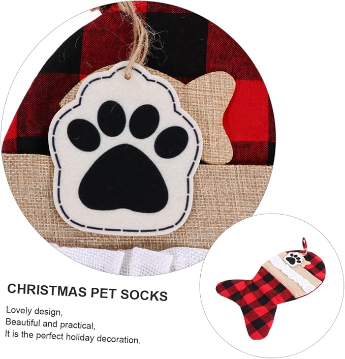 NULYLU 1pc Christmas Pet Sock Bag and Plaid Design Cute Candy Pouch for Holiday Storage and Decorations for Filling and Stocking Stuffers