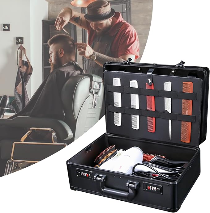 Barber Carrying Case,Large Barber Beauty Salon Tool Kits Storage,Portable Travel Carry Case for Barber Hair Stylist Pet Groomer, for Clippers Trimmers Scissors Blades Guards Shears (Black)