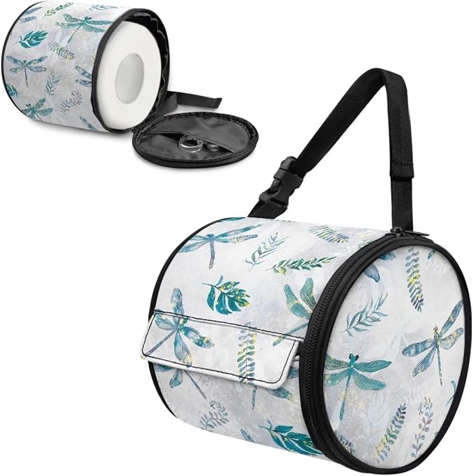 Hanging Paper Tower Holder Wall Mounted Cylinder Toilet Paper Roll Storage Holder with Adjustable Strap Easy to Install 6.3 * 6.3 * 6.3 Inch,Vintage Dragonfly