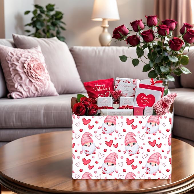 Cute Large Valentine's Day Gift Basket Empty Heart Decor Storage Bin for Kid Baby Room Décor (Dwarf Elf Love)