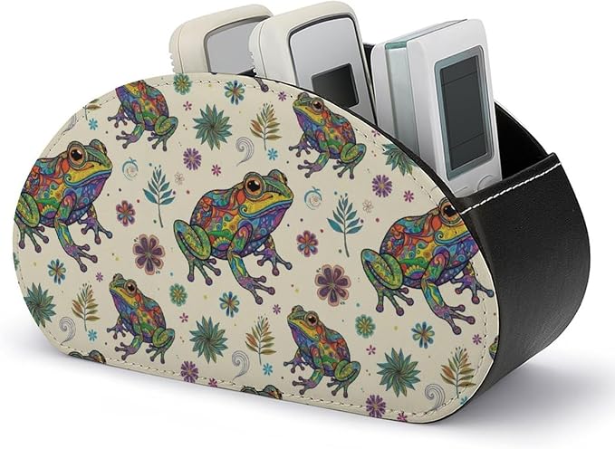 TV Remote Control Organizer Abstract Frog Caddy Box with 5 Compartment | Abstract Frog, PU Leather Desk Storage Bag Fits Controller, Makeup Brushes, Media Player, Office Supplies