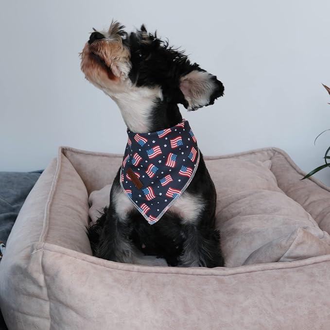 4th of July Dog Bandana, Patriotic Bandana for Small Medium Dog, Cute Patriotic Puppy Bandana, Cotton American Flag Pet Triangle Bid Scarf Kerchief for Girl Boy Dogs or Cats