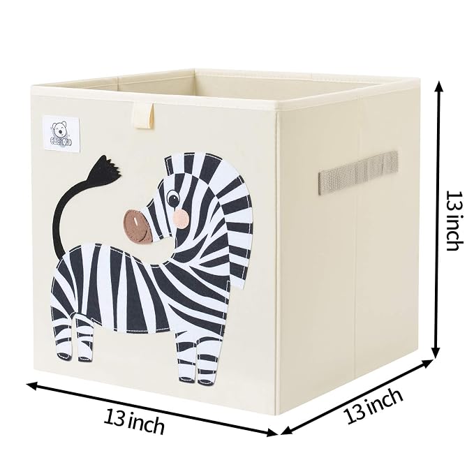 13 Inch Animal Cube Storage Bins, Foldable Fabric Kids Toy Box & Toy Chest | Kids Storage Cubes, Toy Storage Organizer Basket for Toddlers, Boys and Girls, Playroom and Nursery (Zebra)