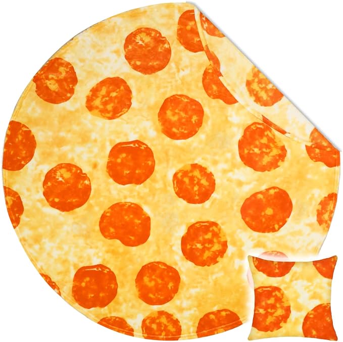 Bnuitland 72 Inch Pizza Funny Blanket with Pillow Cover (18×18"), 300 GSM Double Sided Giant Novelty Tortilla Realistic Food Blanket for Your Family, Adults and Kids