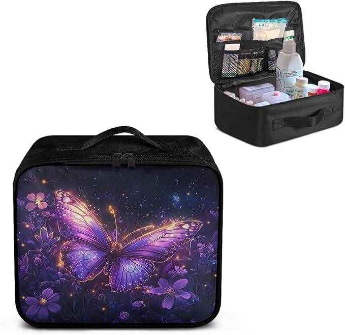 Empty First Aid Bag Butterfly Purple Galaxy Empty First Aid Bag Medical Bag Empty Large Capacity for Home Office and Travel Use Lightweight Washable Soft Fabric