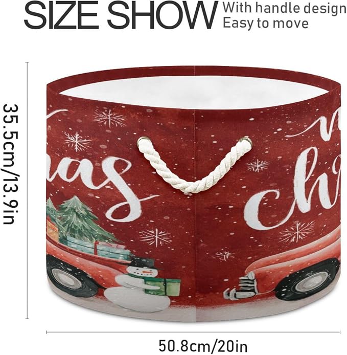 Large Storage Basket for Toys Christmas Red Snowman Truck Print Storage Bin Box Organizer Basket for Laundry Hamper Kid's Room Baby & Dog Toy
