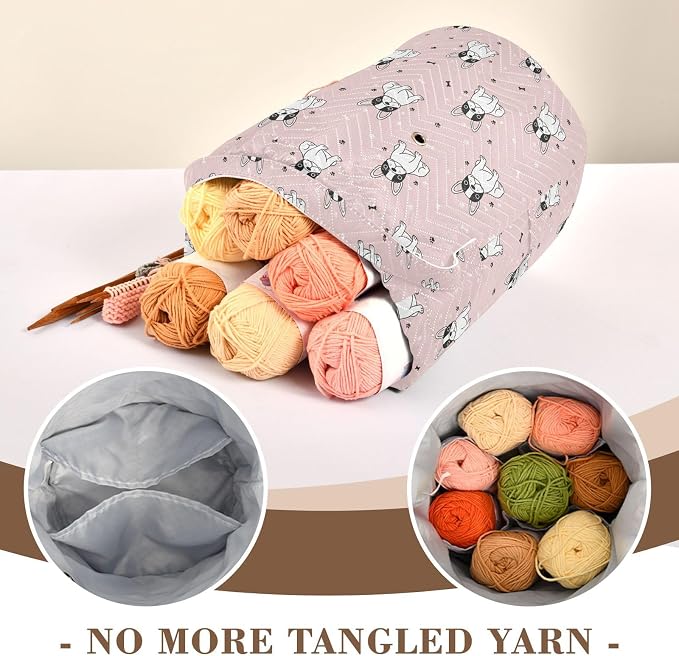 Cute Pets Dogs Pink Crochet Bag Organizer Small Yarn Storage Organizer Crochet Accessories Knitting Bag Portable Yarn Holder for Knitting Kit Supplies Travel